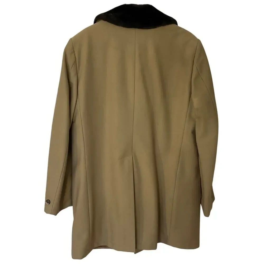 Vintage Sears Travelknit Coat 40R Tan Faux Fur Collar Western Ranch Jacket Mens